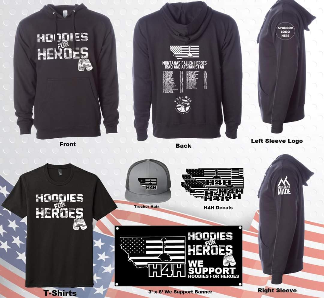 Load video: Short clip of Hoodies for Heroes apparel and some events we&#39;ve attended